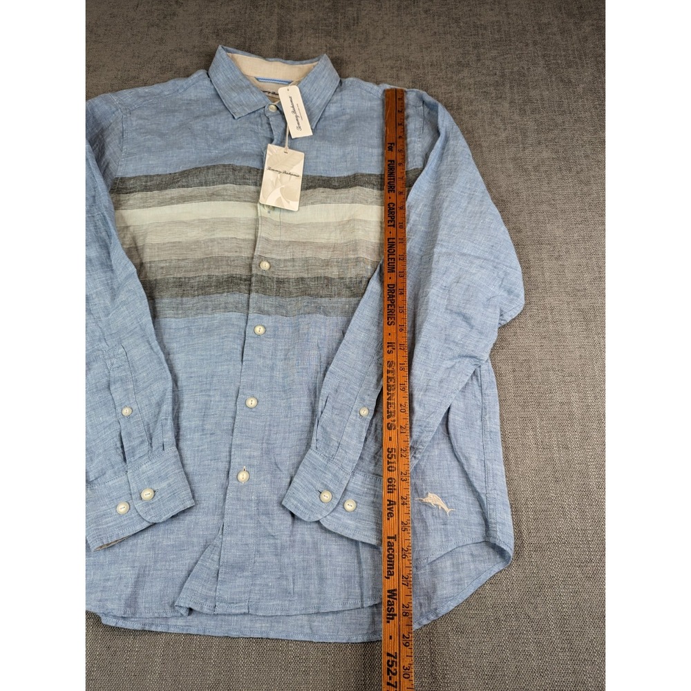 NWT Tommy Bahama Shirt Men L Blue Linen Long Sleeve Raffia Blues Button Striped - Picture 5 of 7